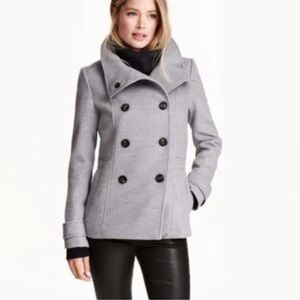 H&M Women’s Grey Double Breasted Pea Coat